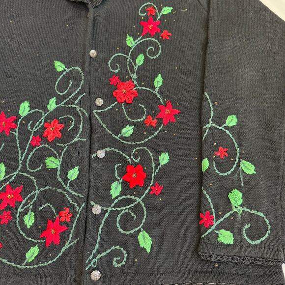 Vintage Arriviste Black, Holiday Embroidered, Cardigan- M - Picture 3 of 9